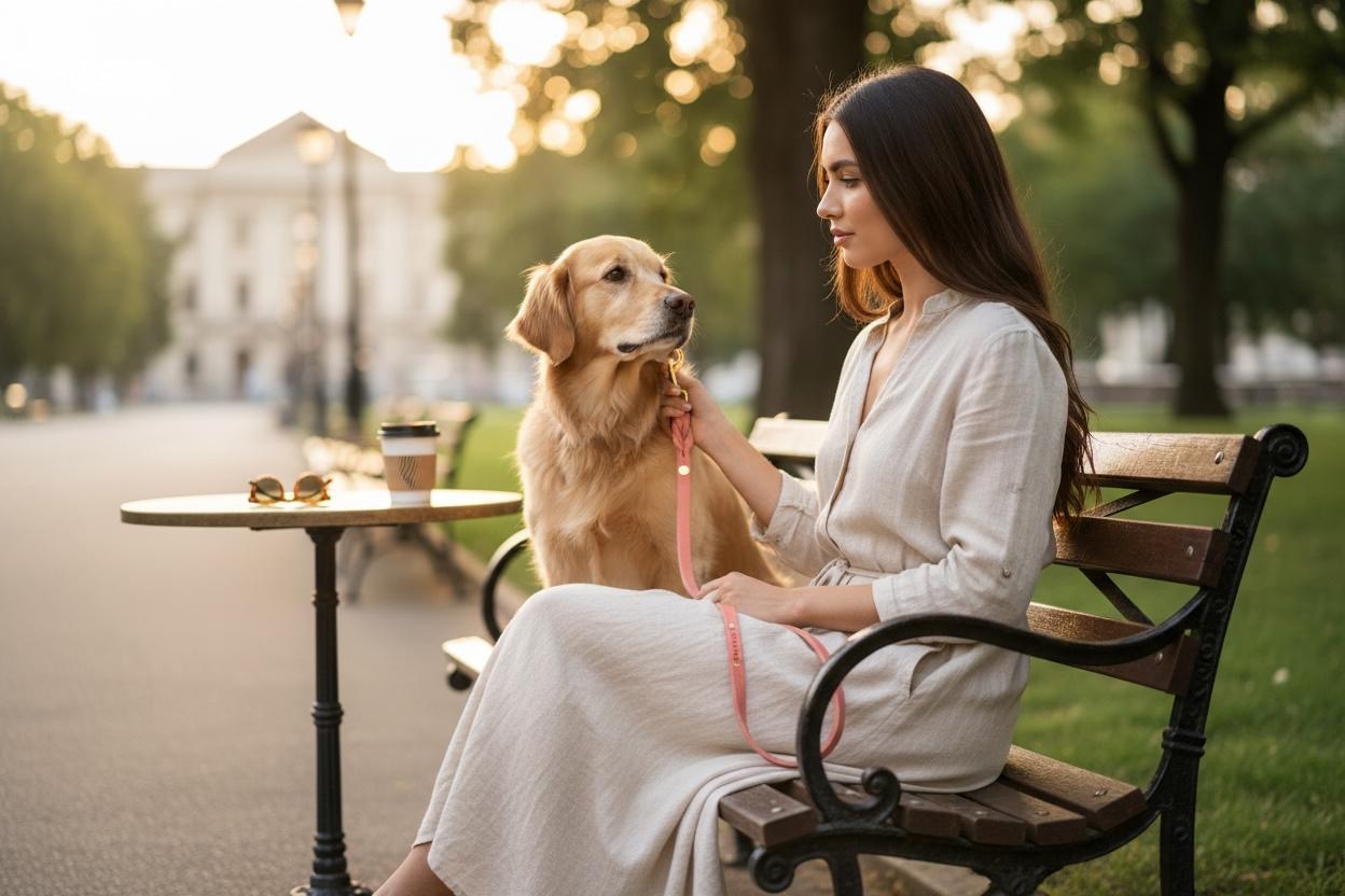 Butter Leather City Dog Leash - Coral Pink