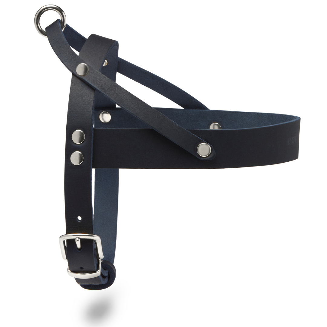 Butter Leather Dog Harness - Navy Blue