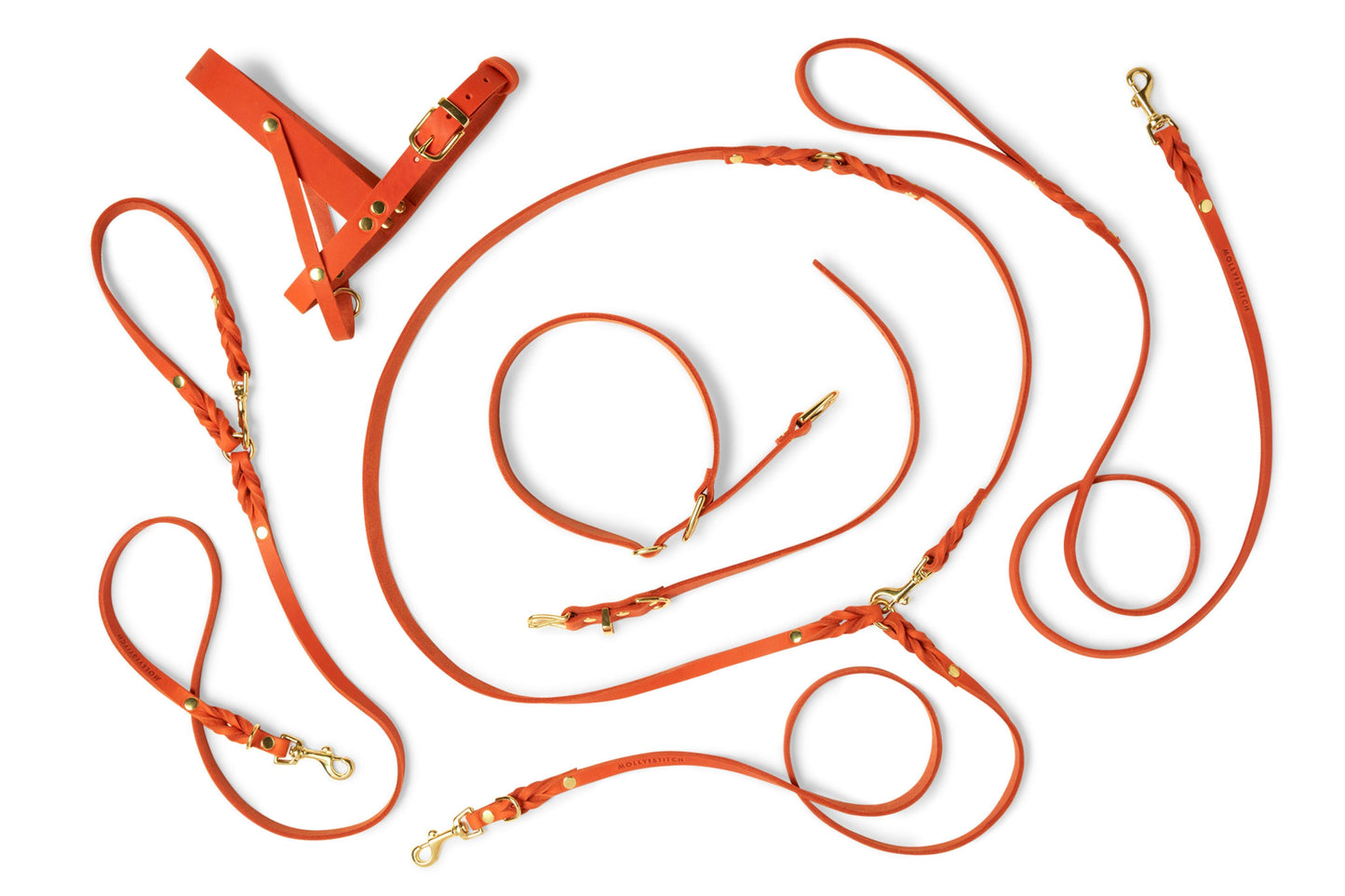 Butter Leather 3x Adjustable Dog Leash - Mango