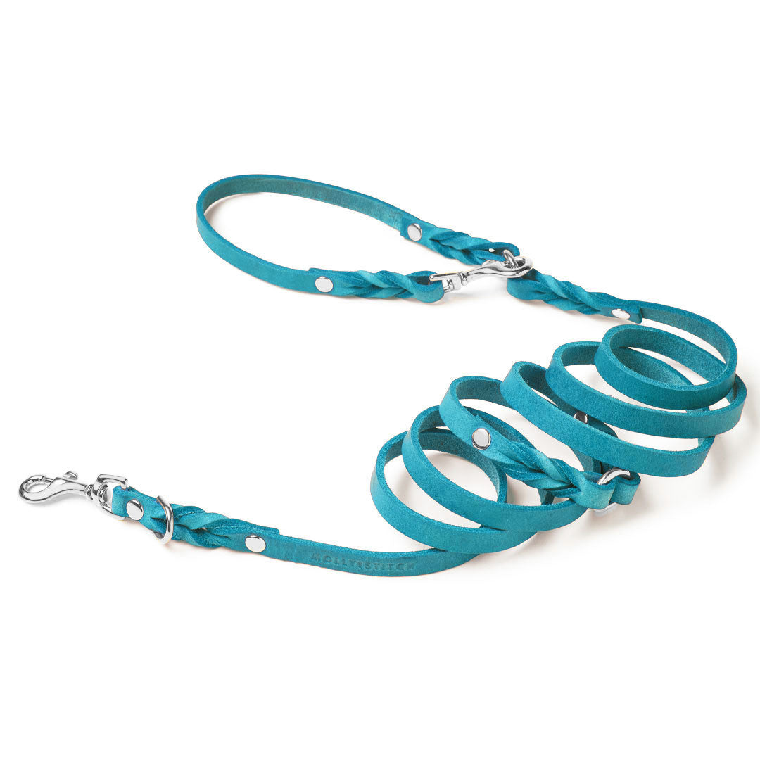 Butter Leather 3x Adjustable Dog Leash - Fiji Blue