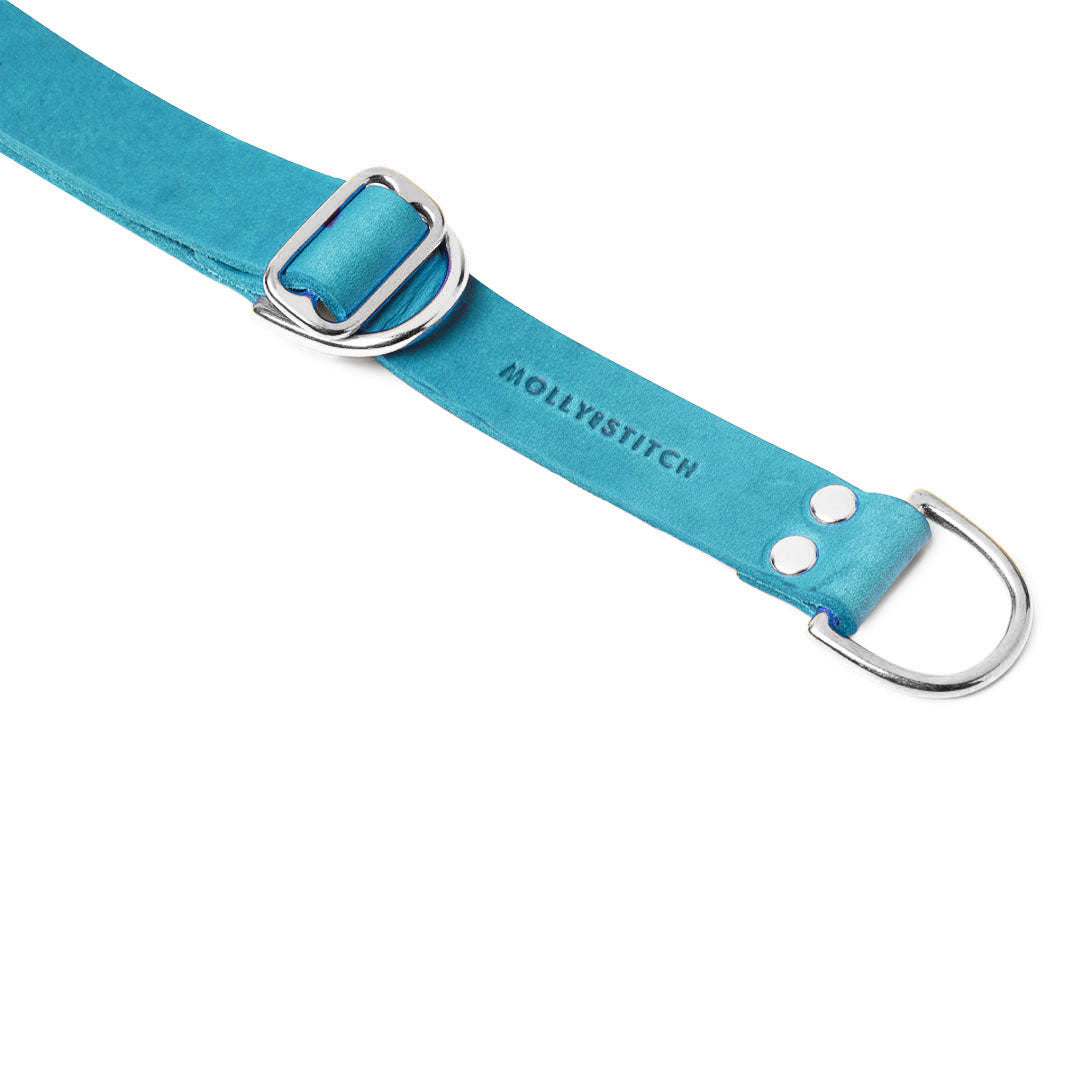Butter Leather Retriever Dog Collar - Fiji Blue