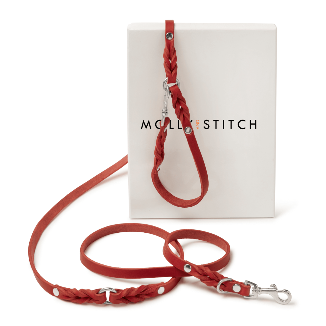 Butter Leather 3x Adjustable Dog Leash - Chili Red