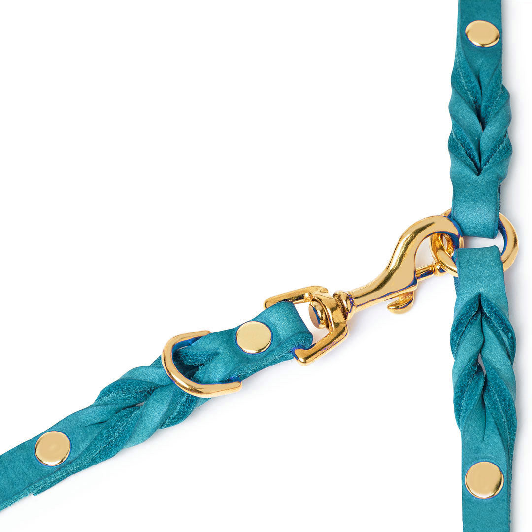 Butter Leather 3x Adjustable Dog Leash - Fiji Blue